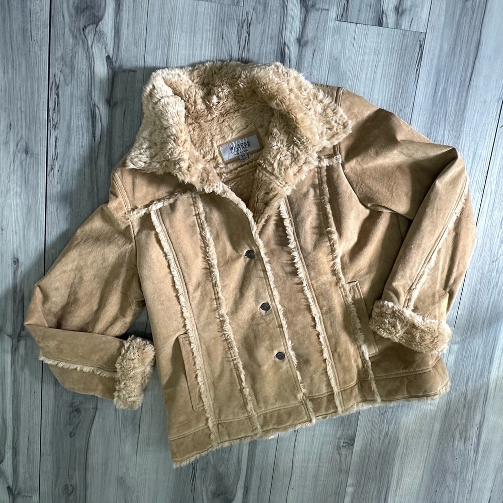 Genuine Suede Coat Size 2X Women’s‎ Beige Sherpa Lining Western Cottagecore